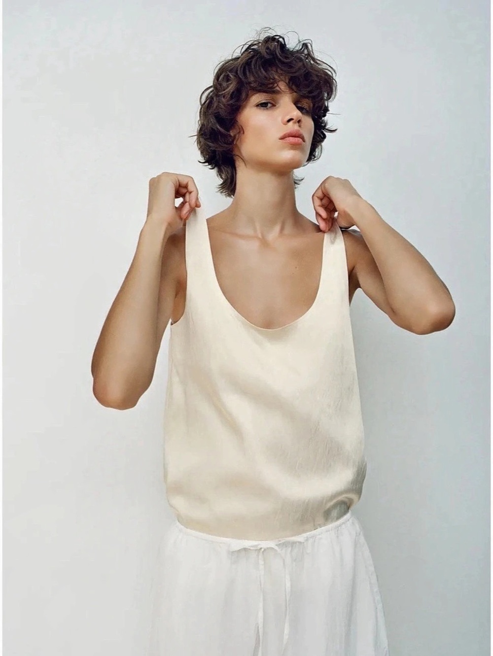 Zara Satin Effect Tank Top Cream XS NWT